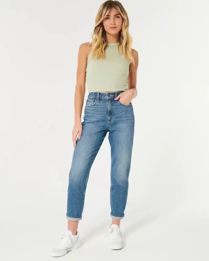 Jeans Mom a vita altissima lavaggio scuro Jeans Mom a vita altissima lavaggio scuro