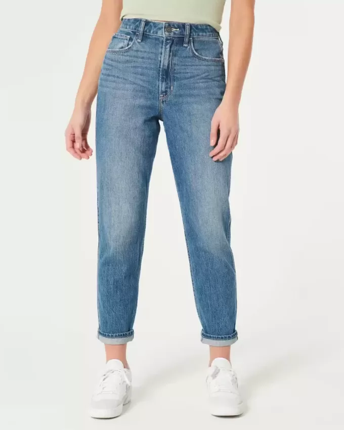 Jeans Mom a vita altissima lavaggio scuro Jeans Mom a vita altissima lavaggio scuro