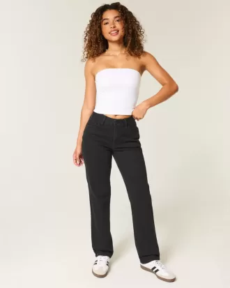Jeans neri dritti a vita alta