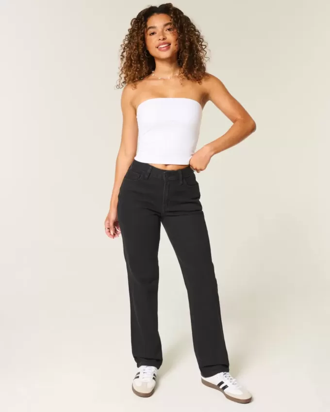 Jeans neri dritti a vita alta