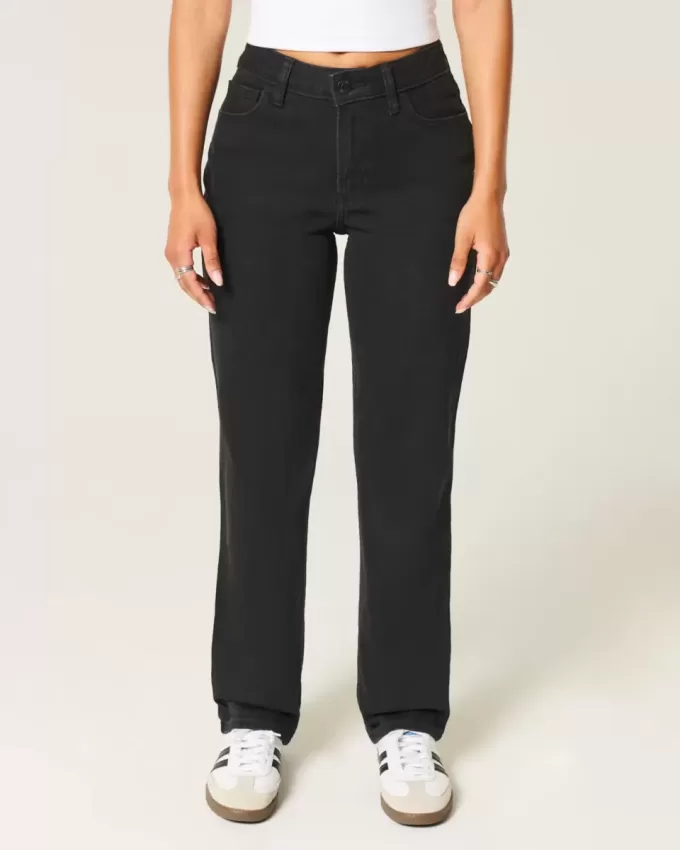 Jeans neri dritti a vita alta