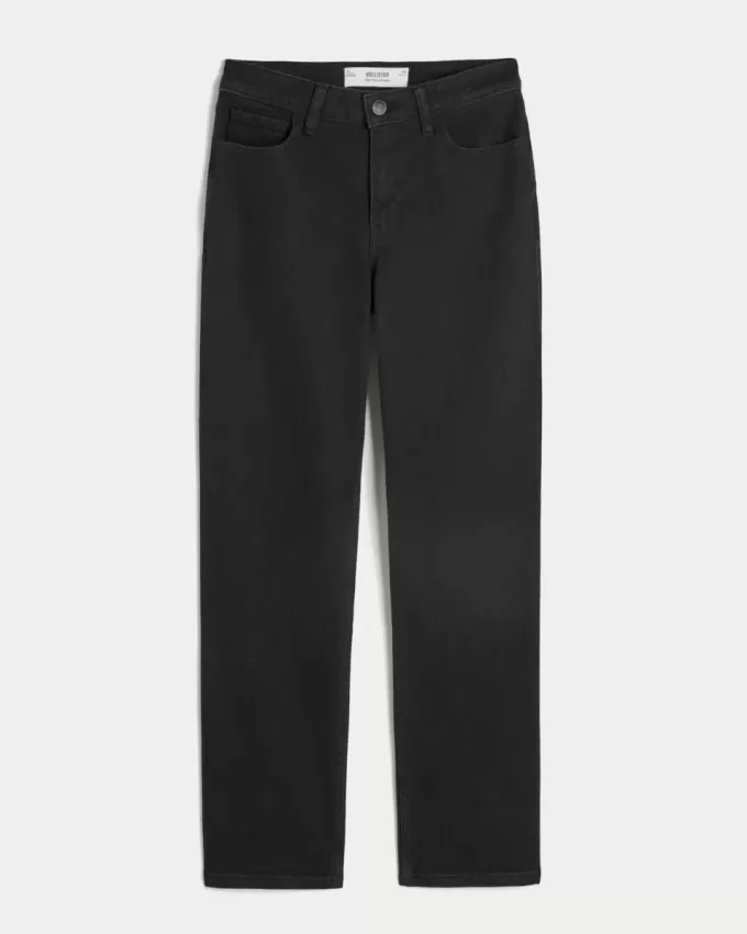Jeans neri dritti a vita alta