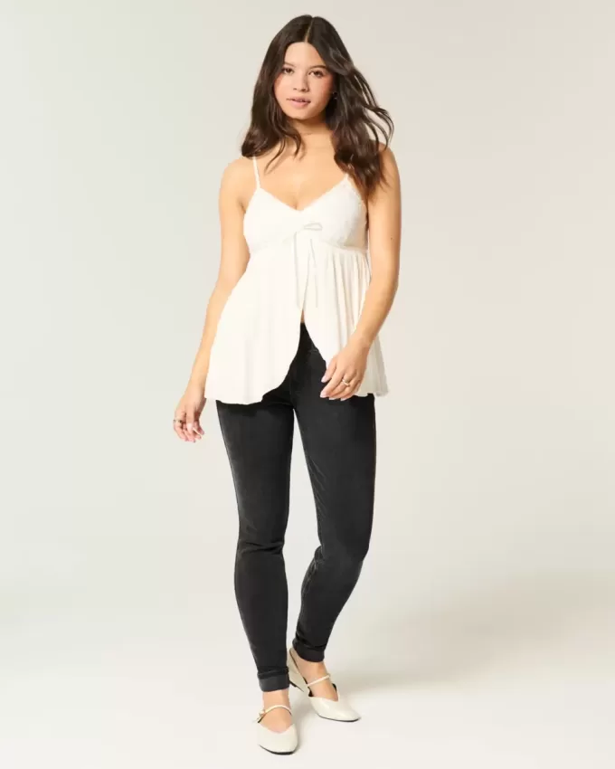 Jeans skinny neri lavati a vita media