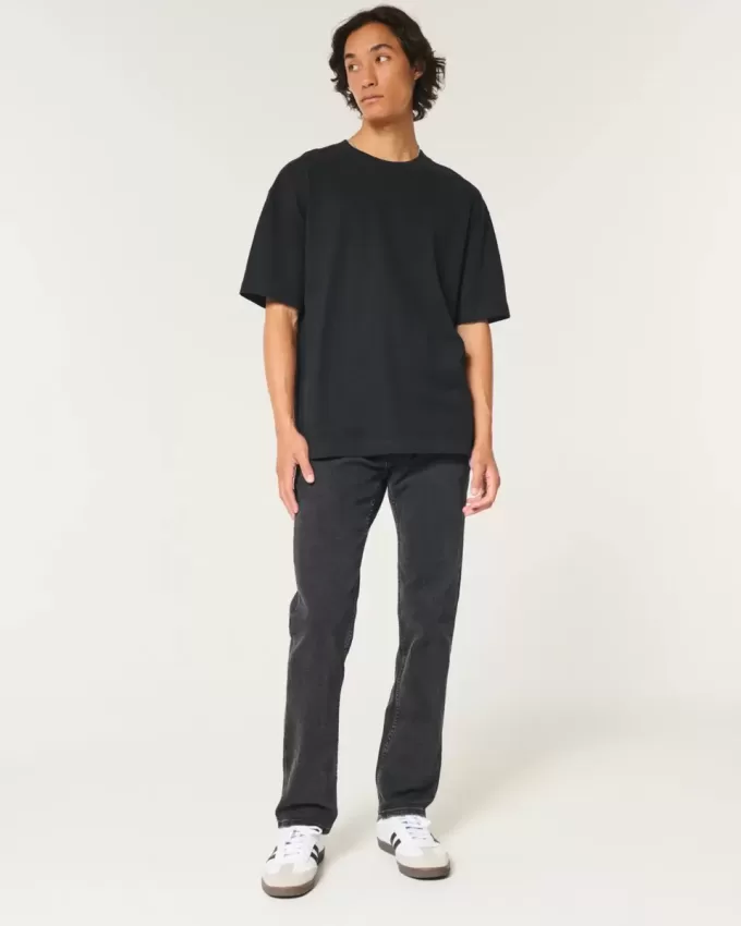 Jeans slim dritti neri lavati