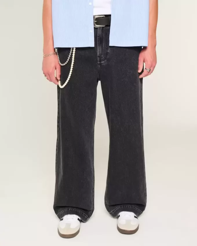 Jeans super larghi con grafica a stella nera lavata