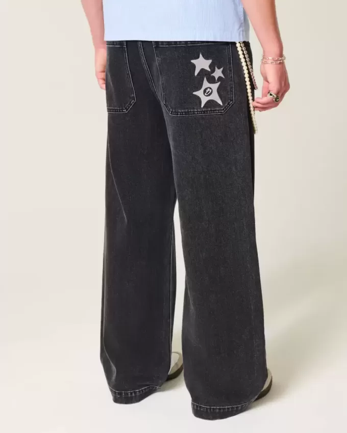 Jeans super larghi con grafica a stella nera lavata