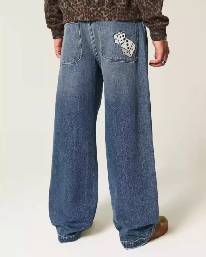 Jeans super larghi con grafica Dice Wash scuro
