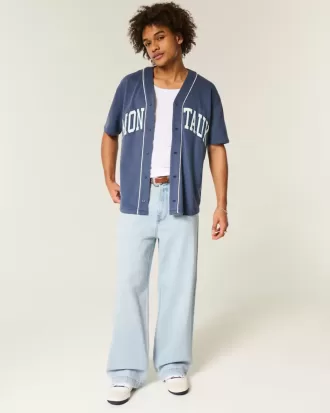 Jeans super larghi con grafica New York e lavaggio chiaro