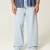 Jeans super larghi con grafica New York e lavaggio chiaro