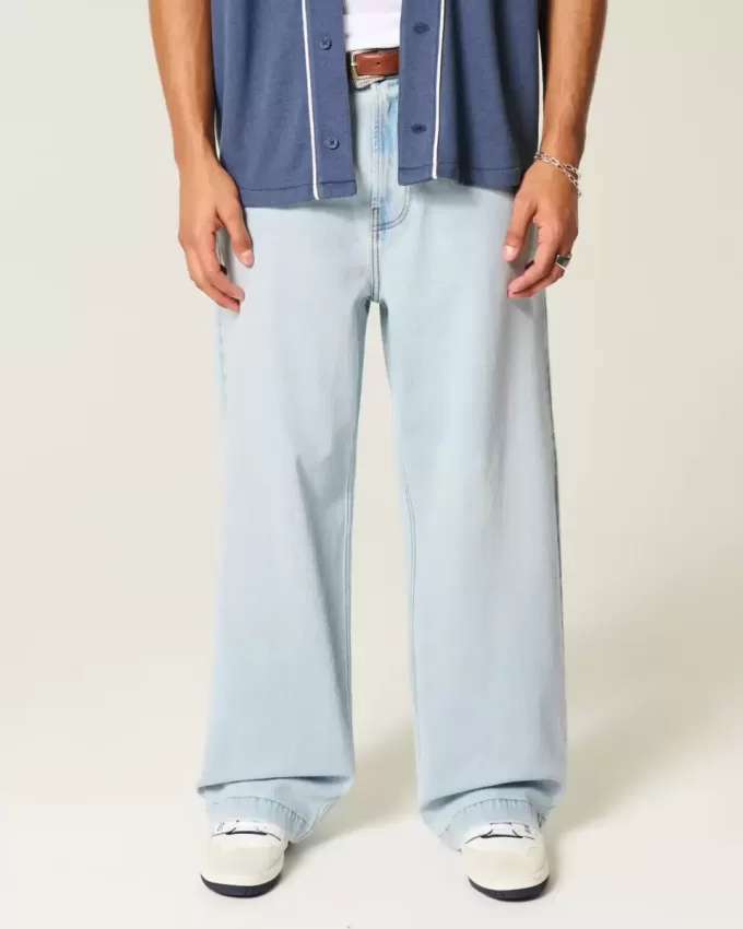 Jeans super larghi con grafica New York e lavaggio chiaro