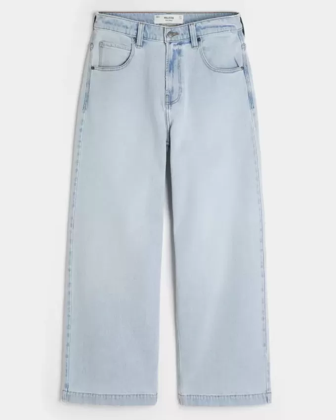 Jeans super larghi con grafica New York e lavaggio chiaro