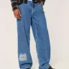 Jeans super larghi con grafica NYC e lavaggio medio