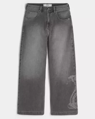 Jeans super larghi con grafica serpente