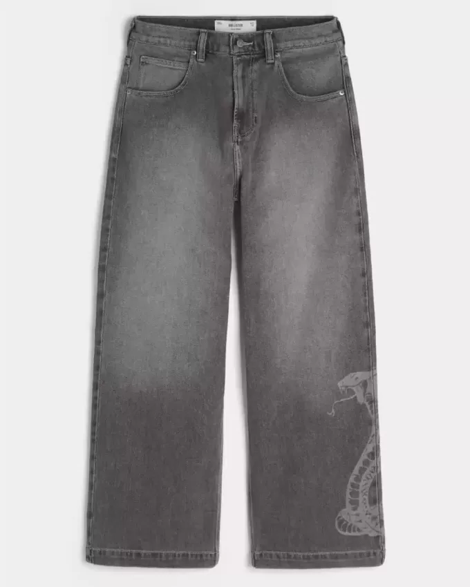 Jeans super larghi con grafica serpente