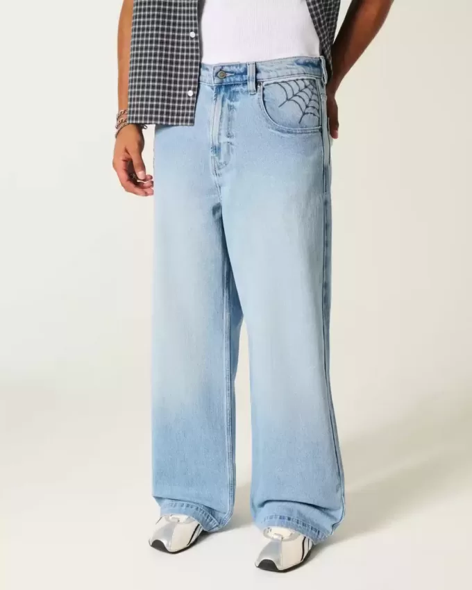 Jeans super larghi con grafica Spider Wash Light