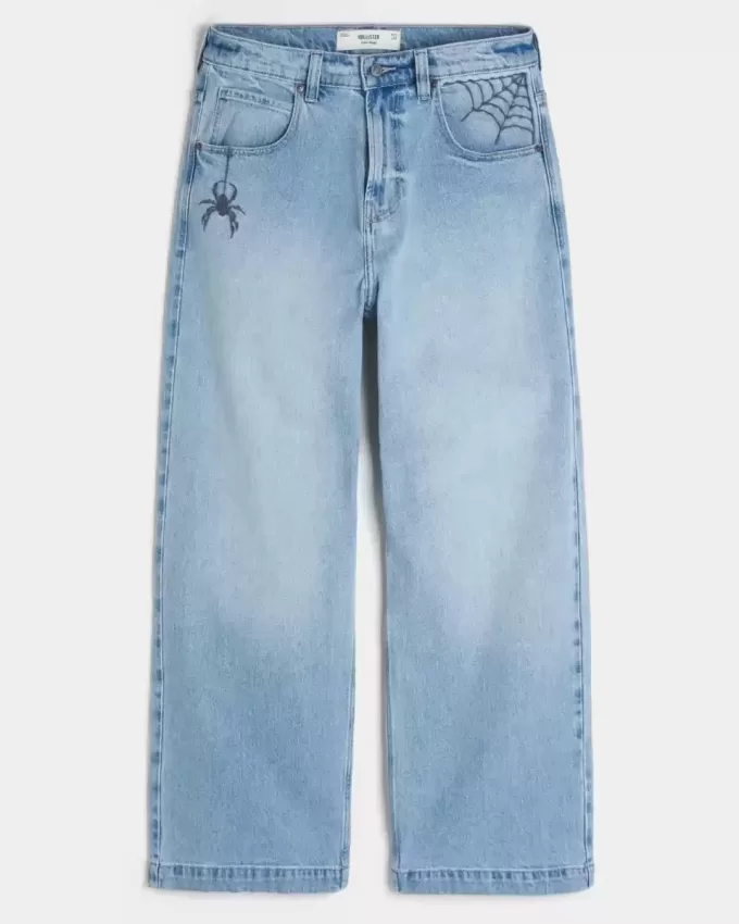 Jeans super larghi con grafica Spider Wash Light