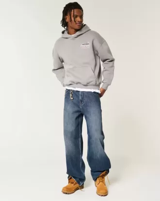 Jeans super larghi con ricamo del logo in lavaggio scuro