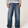 Jeans super larghi con ricamo del logo in lavaggio scuro