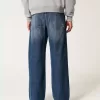 Jeans super larghi con ricamo del logo in lavaggio scuro