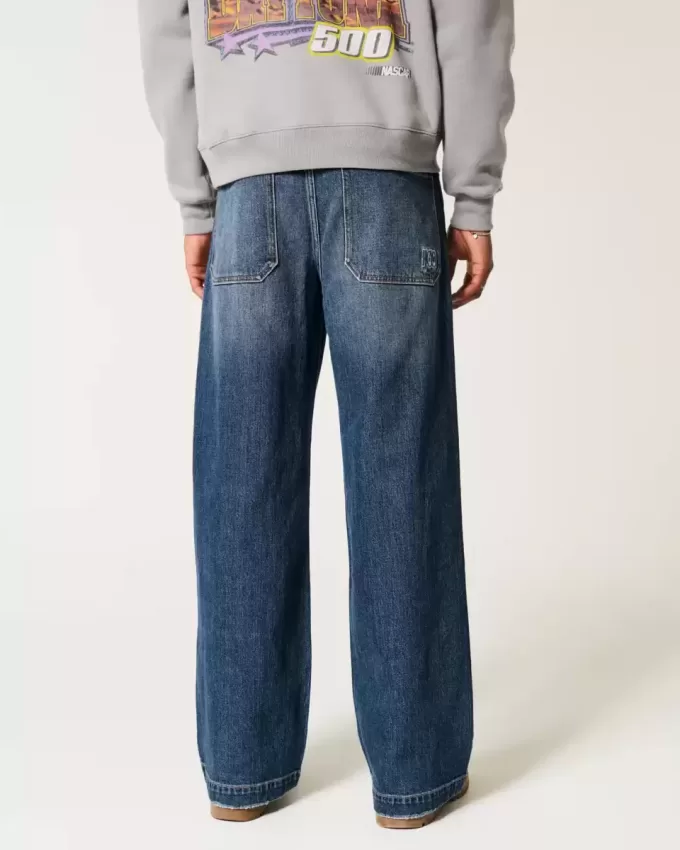 Jeans super larghi con ricamo del logo in lavaggio scuro