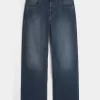Jeans super larghi con ricamo del logo in lavaggio scuro