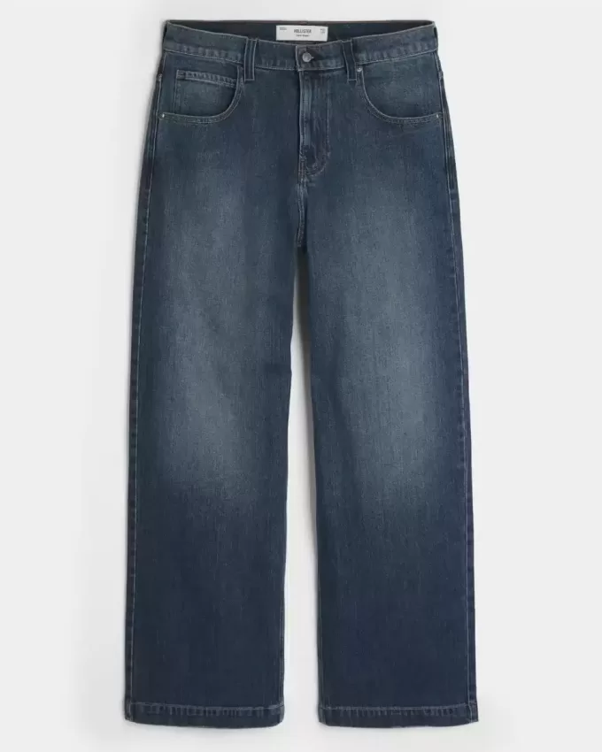 Jeans super larghi con ricamo del logo in lavaggio scuro