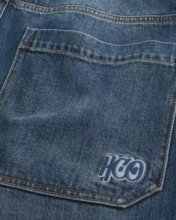Jeans super larghi con ricamo del logo in lavaggio scuro