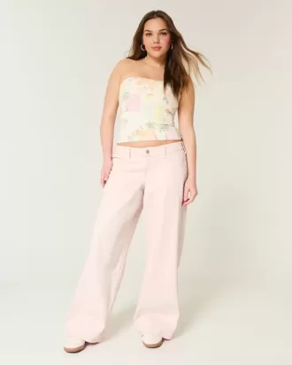 Jeans super larghi rosa a vita bassa