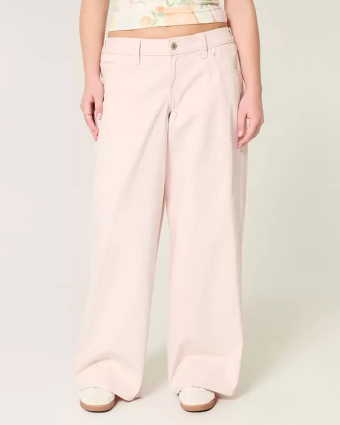 Jeans super larghi rosa a vita bassa