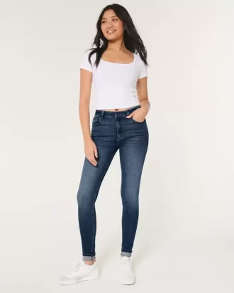 Jeans super skinny a vita alta con lavaggio medio
