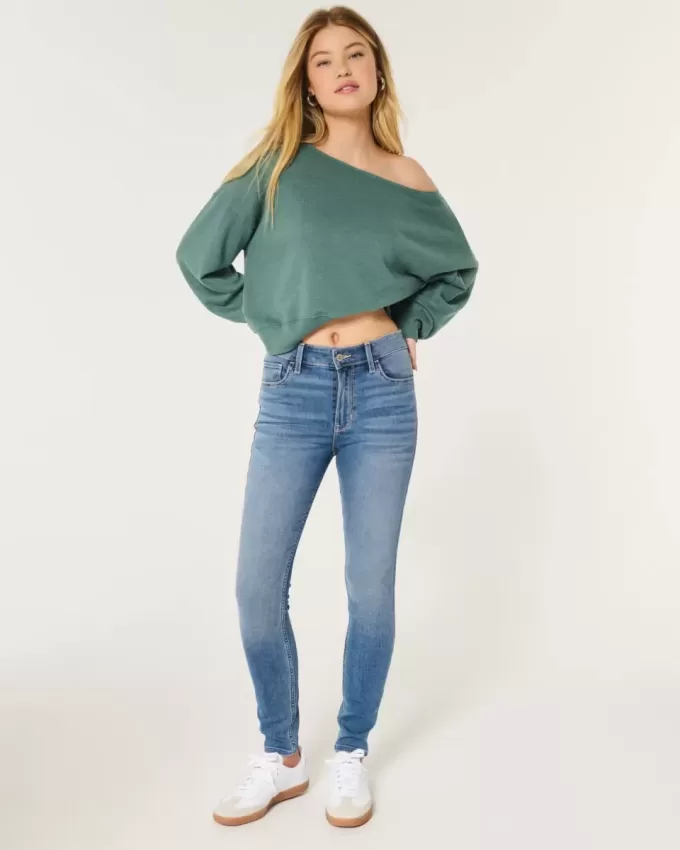 Jeans super skinny a vita alta con lavaggio medio