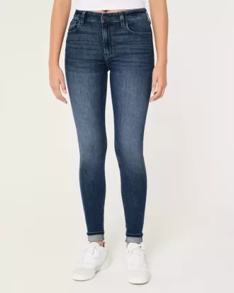 Jeans super skinny a vita alta con lavaggio medio