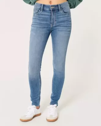 Jeans super skinny a vita alta con lavaggio medio