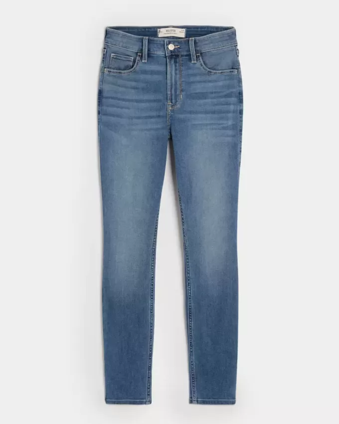 Jeans super skinny a vita alta con lavaggio medio