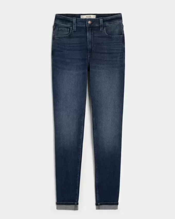 Jeans super skinny a vita alta con lavaggio medio