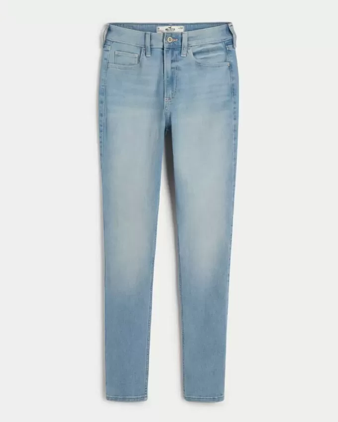 Jeans super skinny a vita alta con lavaggio medio e curve