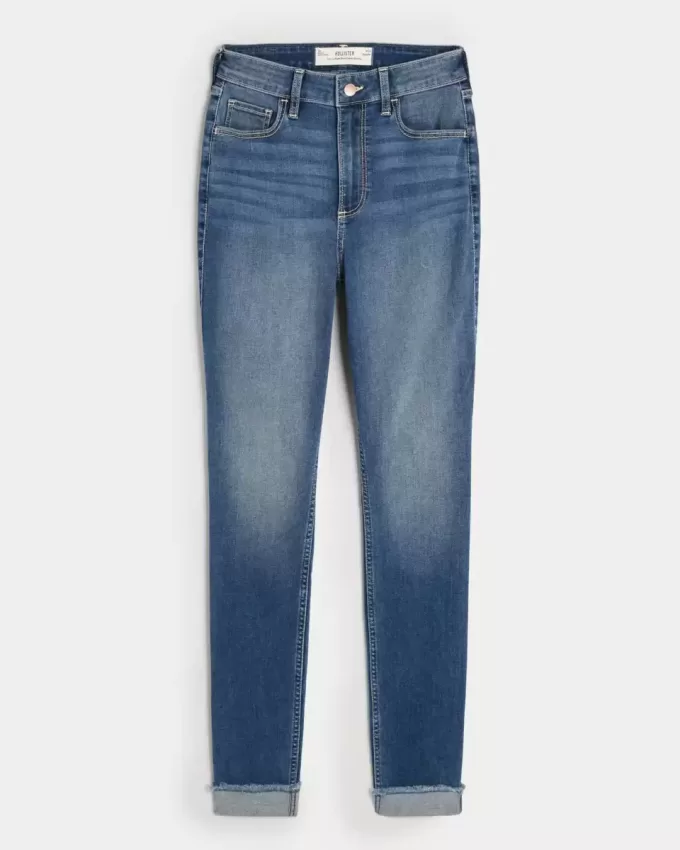 Jeans super skinny a vita alta con lavaggio medio e curve