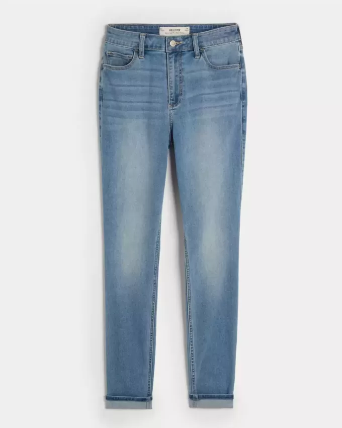 Jeans super skinny a vita alta con lavaggio medio e curve