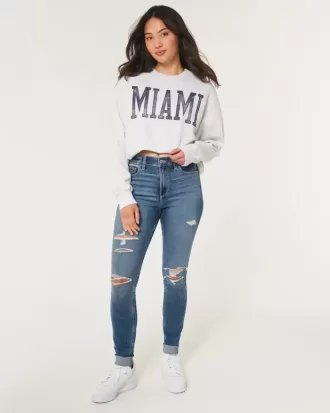 Jeans super skinny a vita alta con strappi e lavaggio medio