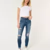 Jeans super skinny a vita alta con strappi e lavaggio medio
