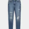 Jeans super skinny a vita alta con strappi e lavaggio medio