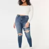 Jeans super skinny a vita alta con strappi e lavaggio scuro