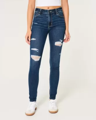 Jeans super skinny a vita alta con strappi e lavaggio scuro