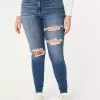 Jeans super skinny a vita alta con strappi e lavaggio scuro