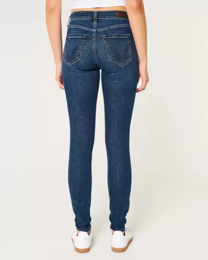 Jeans super skinny a vita alta con strappi e lavaggio scuro