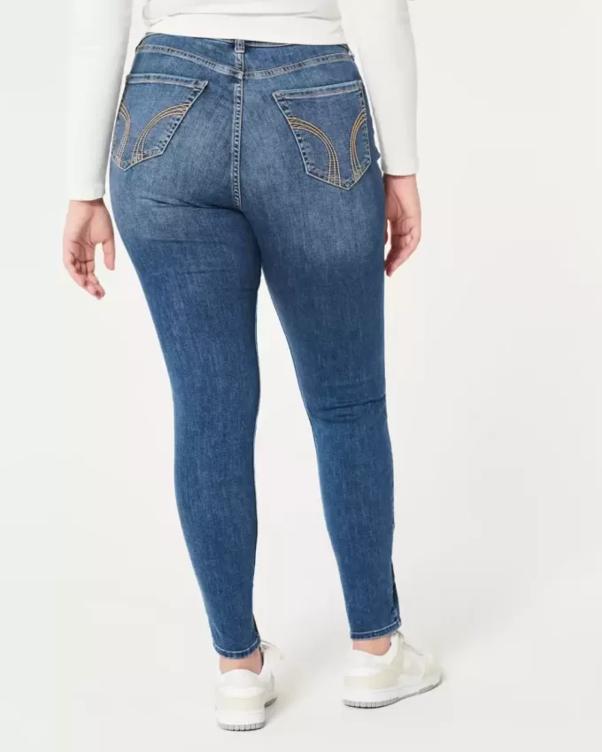 Jeans super skinny a vita alta con strappi e lavaggio scuro