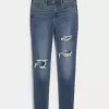 Jeans super skinny a vita alta con strappi e lavaggio scuro