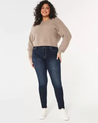 Jeans super skinny a vita alta e lavaggio scuro con effetto curvy