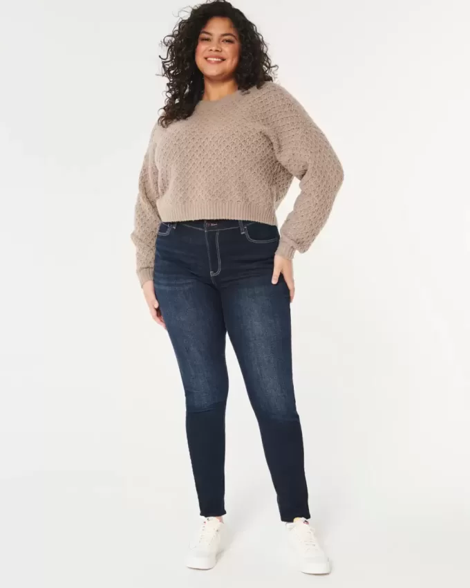 Jeans super skinny a vita alta e lavaggio scuro con effetto curvy