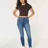 Jeans super skinny a vita alta e lavaggio scuro con effetto curvy